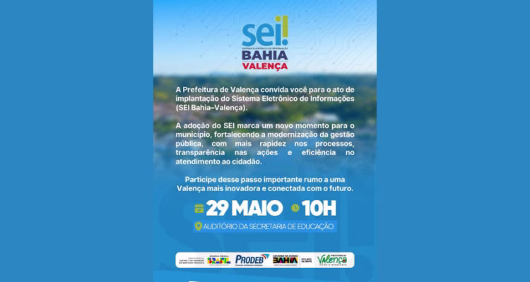 Prefeitura de Valença promove ato de implantação do SEI Bahia nesta sexta-feira (29)