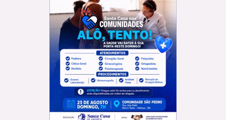 Santa Casa leva atendimentos gratuitos de saúde ao Bairro do Tento neste domingo, 23