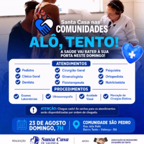 Santa Casa leva atendimentos gratuitos de saúde ao Bairro do Tento neste domingo, 23